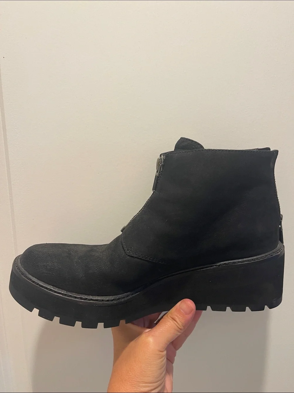 Eileen Fisher Black Suede Platform Ankle Bootie